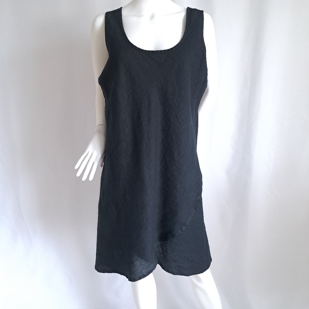 FLAX Black Linen Tulip Hem Tank Dress